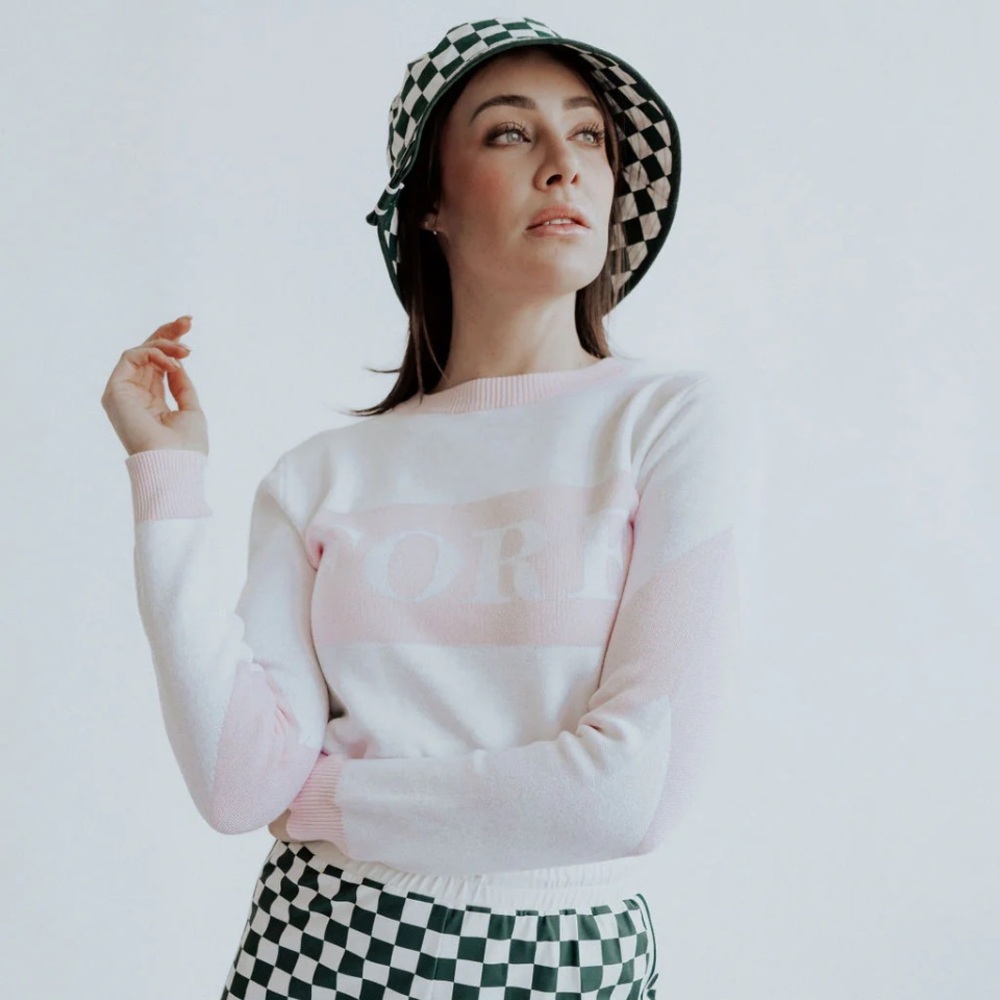 Women's Pink and White Sweater